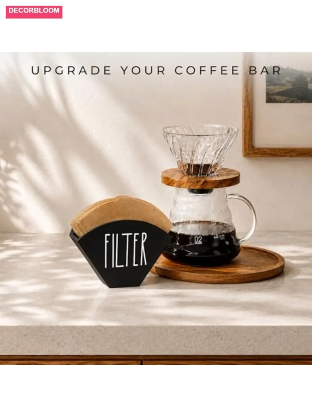 Wood Coffee Filter Holder Farmhouse Cone Storage Organizer Wall Mount